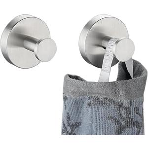 JQK Brushed Steel Towel Hook, Coat Robe Clothes Hook for Bathroom Kitchen Garage Wall Mounted 2 Pack, 304 Stainless Steel, TH600-BN-P2