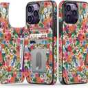 Goodon for iPhone 13 Pro Max Case Wallet - Flip Folio Leather Cover with Trendy Floral Design, 4 Card Slots & Kickstand Function, Protective Phone Case for Women and Girls - Flower Garden