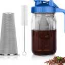 Cold Brew Coffee Maker,32 oz Mason Jar Pitcher with Stainless Steel Filter, Pour Spout Handle Lid, Heavy Duty Glass Airtight & Leak-Proof Pitcher for iced coffee Tea Lemonade-Blue