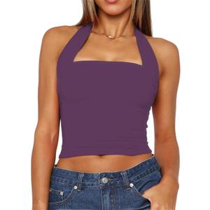 TiulZial Women Sexy Halter Neck Backless Tank Top Open Back Sleeveless Slim Fit Y2k Summer Tops, S