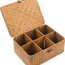 Tea Bag/Sugar Packet Holder, Coffee Station Condiment Organizer, Seagrass Storage Basket, Wicker Rattan Divided Basket Organizer for Drawer/Shelf/Countertop