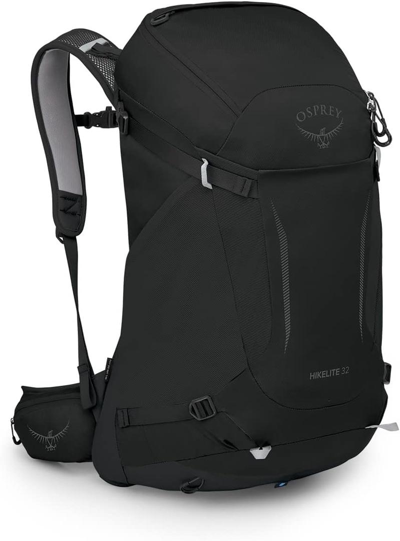 Osprey Hikelite 32L Lightweight Hiking Backpack - Durable Travel Daypack with Rain Cover for Men and Women, Black, S/M