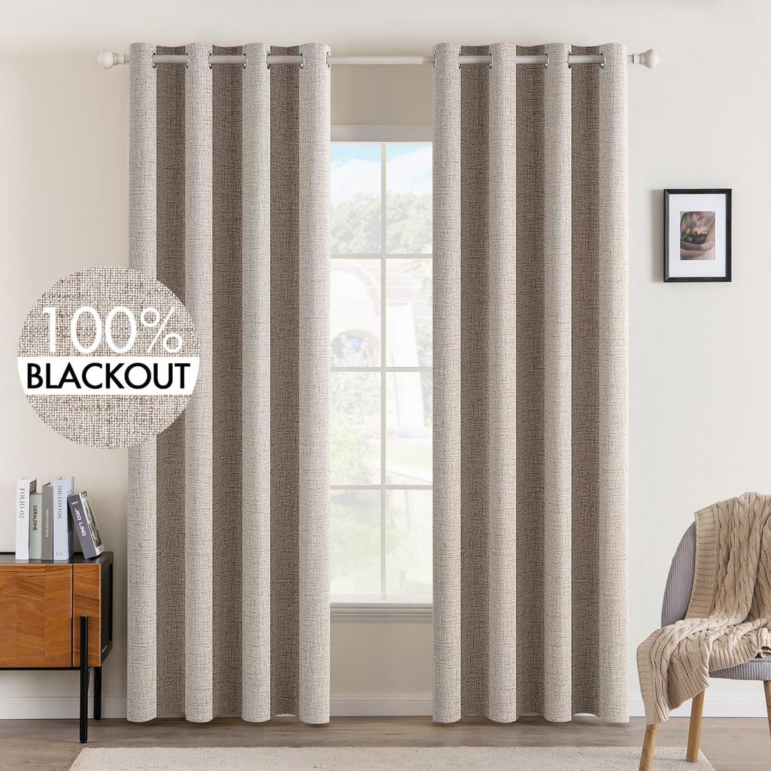 MIULEE Blackout Curtains for Bedroom Polyester Texture Thermal Insulated Natural Khaki Grommet Room Darkening Curtains & Drapes Luxury Decor for Living Room Nursery 52 x 90 Inch (2 Panels)
