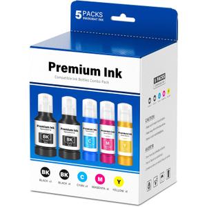 Compatible for T502 Ink Refill Bottles (NotSublimation) Compatible for Epson Eco Tank ET-3850 ET-2850 ET-3760 ET-2760 ET-15000 ET-4850 ET-4760 ET-3830 ET-2980 ET-4750 ET-3950 ET-4950 Printer (5-Packs)