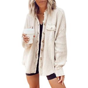 chouyatou Women's Loose Fit Batwing Sleeve Waffle Knit Button Down Shirt Shacket Tops (Large, Apricot)