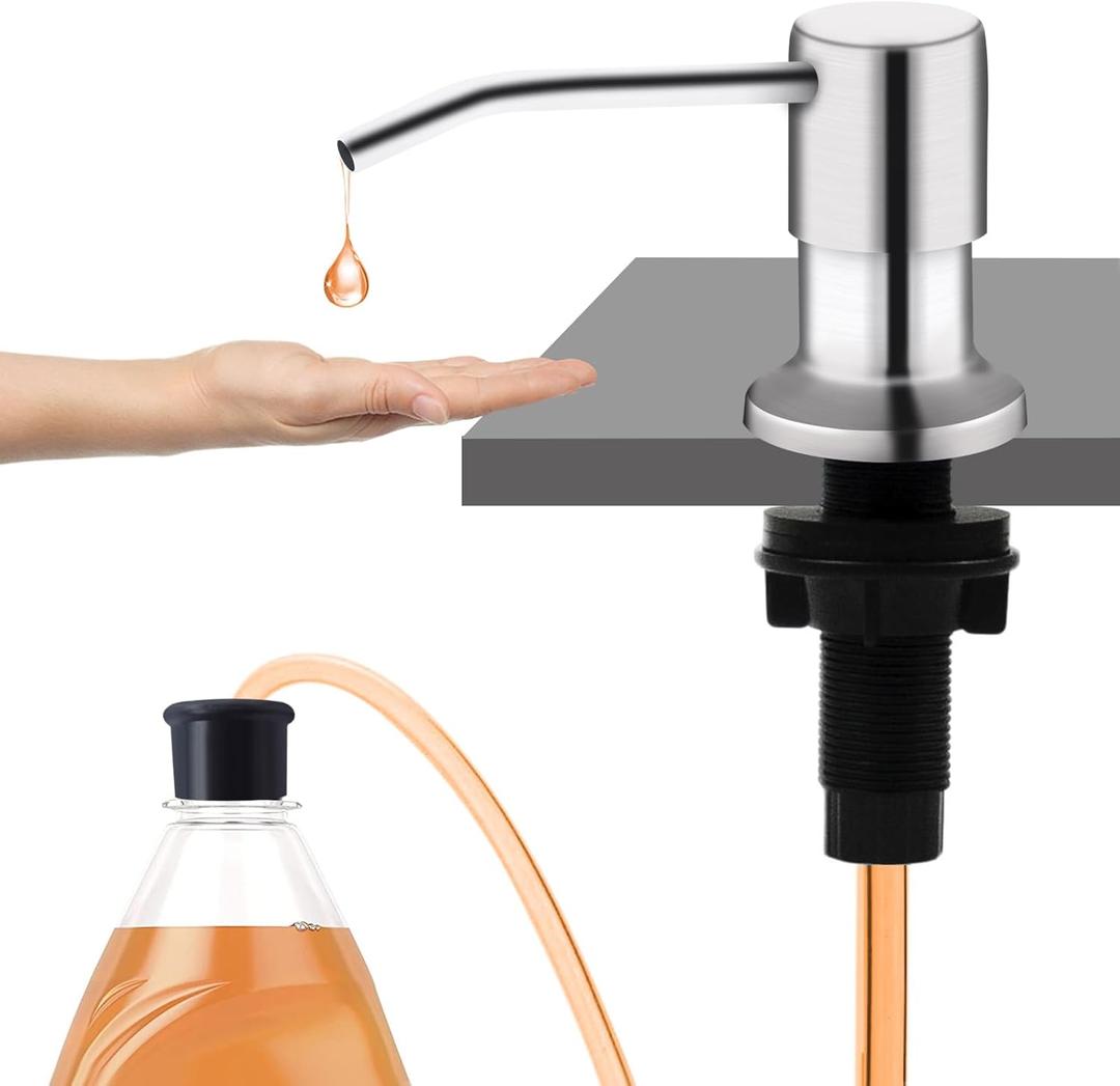 Sink Soap Dispenser, Kichen Sink Soap Dispenser, Good Suction Power, 47" Extension Tube kit, Under Sink Soap Dispenser Pump, No Need More Refills Brushed Nickel