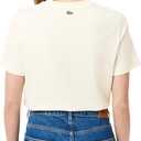 Lacoste Women's Crew Neck Short Sleeve Regular Fit Branding T-Shirt (Beige), Size 36