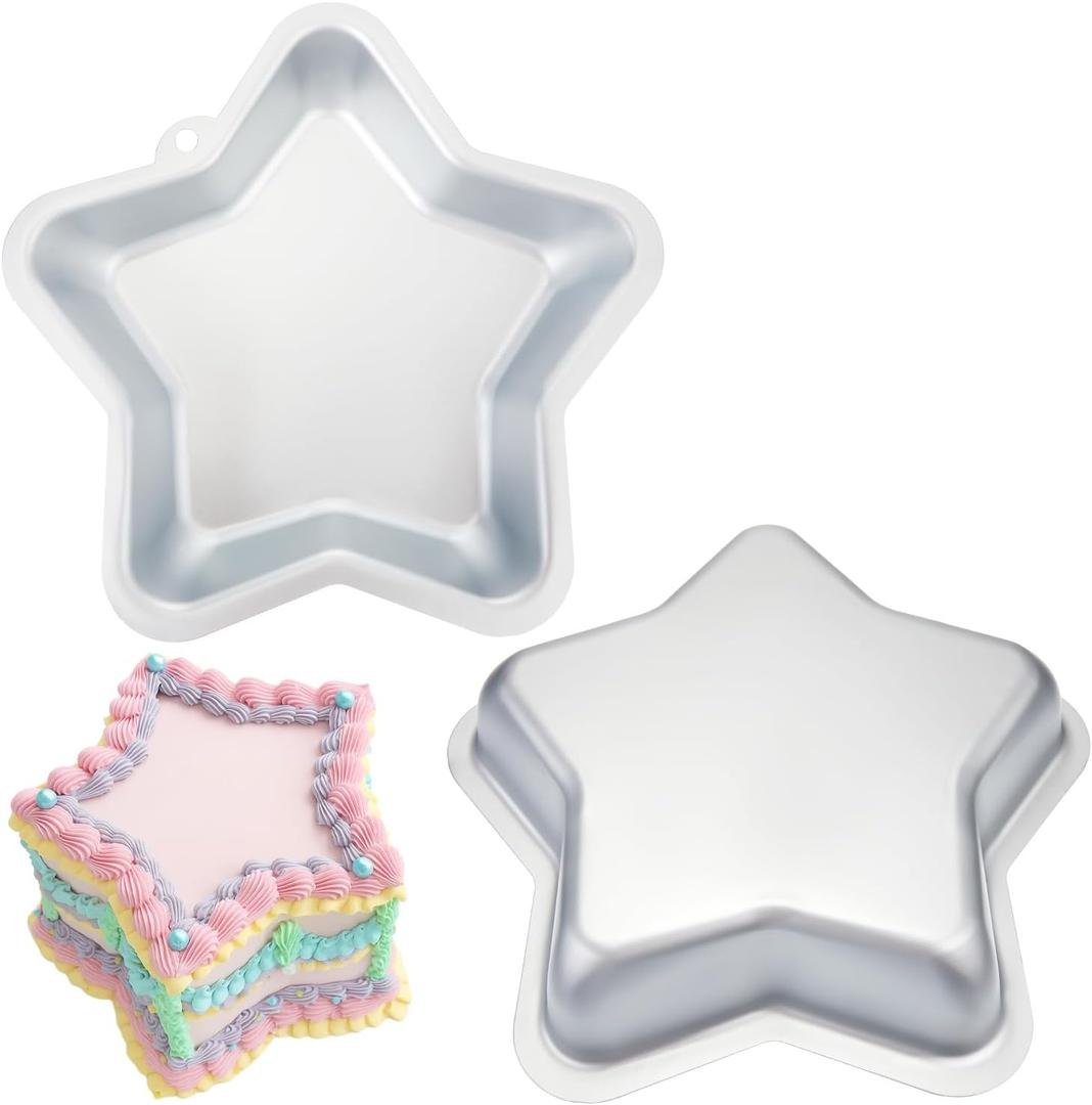 Teenyyou 2 Pcs 8 Inch Star Shaped Cake Pan Aluminum Star Pancake Mold Nonstick Pentagram Shaped Baking Pan Tins Bakeware Tool for Birthday Anniversary Wedding Party Bridal Baby Shower