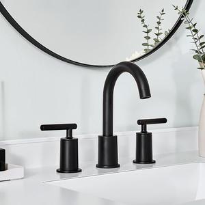 ANDY STAR Black Bathroom Faucet 3 Hole, 8 Inch Widespread Bathroom Faucet with Pop Up Drain, 360° Swivel Spout, Modern 2 Handle Vanity Faucet, Stainless Steel Finish, Anti-Rust