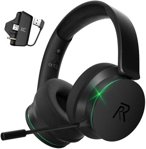 RYR Wireless Gaming Headset for Xbox Series X|S, Xbox One, PS5, PS4, Switch, Mac, Bluetooth 5.3, 3D Surround Sound, Rotatable Earmuffs, Gaming Headphones with Noise Canceling Microphones-Blackgreen