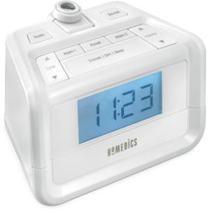 HoMedics Dual Alarm Digital FM Clock Radio Time Projection, 8 Relaxing Nature Sounds, LED Display, Multi-Alarm Snooze, Sleep Timer, Nightlight, Ceiling Clock SoundSpa, White