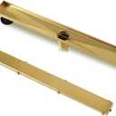 Neodrain 18-Inch Gold Linear Shower Drain, 2-in-1 Flat & Tile Insert Cover, Stainless Steel Linear Drain, Brushed Brass Rectangle Shower Floor Drain with Hair Strainer, Watermark&CUPC Certified