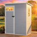 DWVO Outdoor Storage Shed, All-Weather Resin Plastic Storage Shed with Windows, Slanted Roof, Raised Floor, Capacity for Garden Tools & Equipment, Ideal for Backyard & Garden (Gray, 5X3FT)