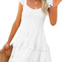 Fessceruna Womens Summer Ruffle Dresses Elastic Empire Waist A-line Layered Swing Flowy Mini Dress, Medium