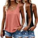 Huukeay 3 Pack Women's Tank Tops Racerback Summer V Neck Tops Casual Sleeveless Tee Loose Fit Workout Yoga Athletic Shirts (M)