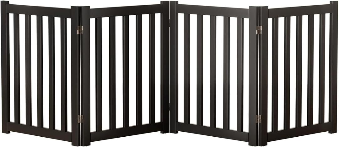 4-Panel Solid Wood Dog Gate - Freestanding Folding Pet Gate for Doorways, Stairs, Indoor, 24" Height, No Installation Needed, Black