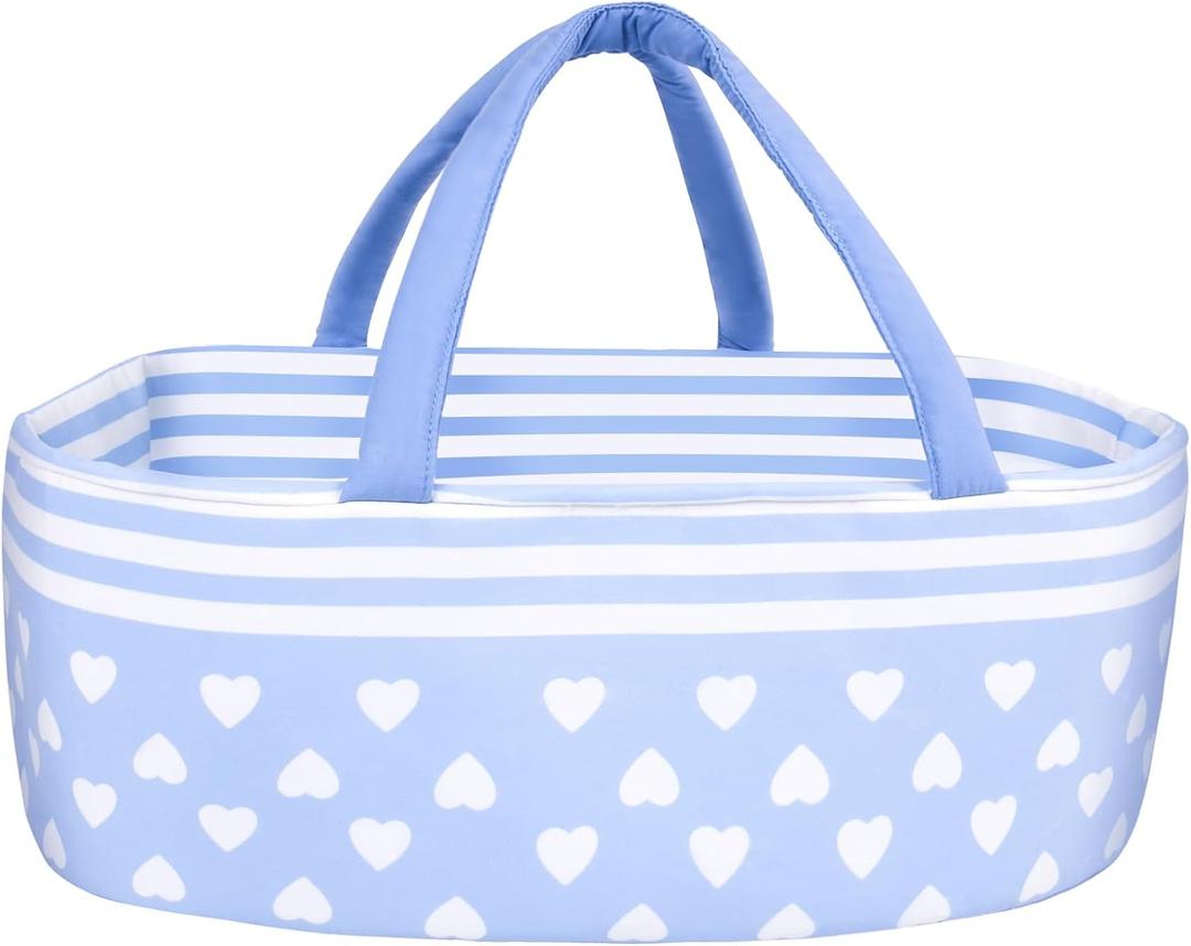 Aori Reborn Baby Dolls Bassinet - Baby Doll Carrier Bed Soft Doll Carrier Accessories with Handle for 17-22 Inches Newborn Girls (Blue)