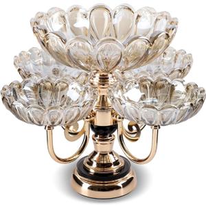 Rotating Tiered Fruit Bowl, British Royal Crystal Glass Fruit Basket, 2-Layer 5-Petal Serving Stand for Kitchen Countertop, Ideal for Home Decor, Candy, Snacks, Appetizers