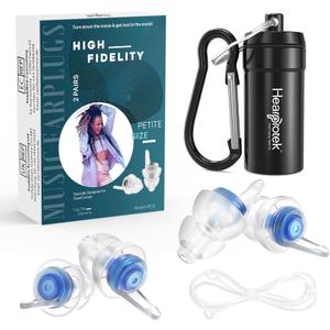 2 Pairs Concert Ear Plugs, Hearprotek Reusable High Fidelity Noise Reduction Music Ear Plugs for Ear Protection-Soft Hearing Protection Earplugs for Concerts, Musicians, Events (Petite Size) (Blue)