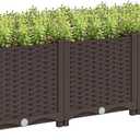 Outsunny 4 x 1 x 1 ft Raised Garden Bed, Indoor Outdoor Plastic Planter Box with Drainage Holes, Drain Plugs and Water Reservoirs for Vegetables, Herbs, Flowers & Succulents, Brown