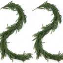 2 Pcs 6FT Artificial Norfolk Pine Garland, Christmas Real Touch Winter Pine Garlands Realistic, Green Greenery Garland for Mantle, Stairs, Fireplace, Wall, Door, Table, Indoor Holiday Xmas Decorations