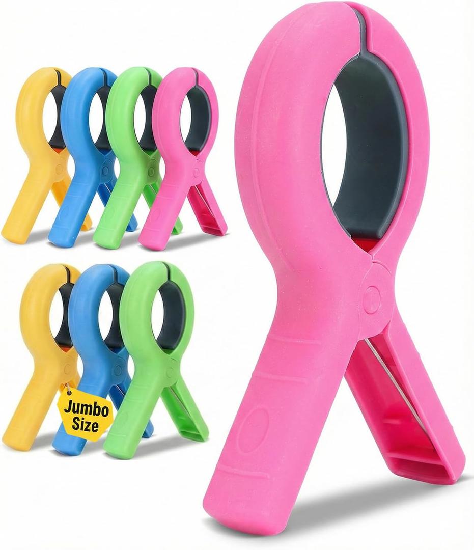 5.1 Inch Jumbo Beach Towel Clips for Chairs - 8 Pack Towel Clip for Chair Cruise Pool Boat Essentials - Beach Gear for Vacation Summer - Extra Large Clothes Pins for Beach Accessories 4 Colors