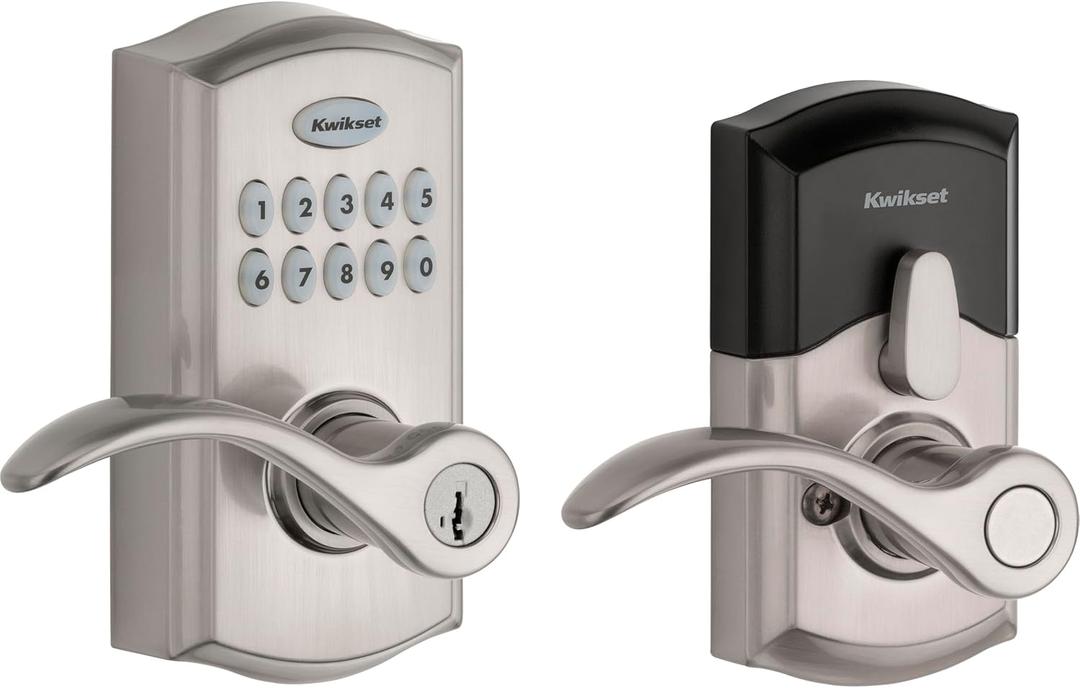 Kwikset SmartCode 955 Pembroke Light Commercial 10-Button Keypad Electronic Lever, Convenient Keyless Entry, 3-Year Batter Life and High Traffic Durability in Satin Nickel