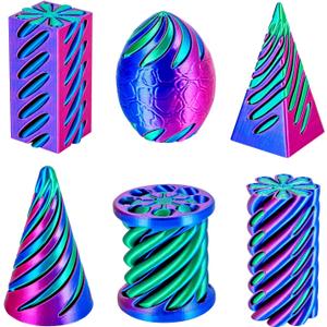 6 Packs Spiral Cone 3D Printed Fidget Toy Set, Flexible Impossible Cone Pyramid Passthrough Toys for Stress Relief, Desk Deco Relaxing for Kids Adults, Rose Red + Dark Blue & Dark Blue + Green