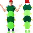 Soulchen Caterpillar Costume for Adult, Halloween Caterpillar Costumes with Hood Shoe Covers, One Size Green Insect Jumpsuit for Women Men Halloween Cosplay World Book Day Fancy Dress Party