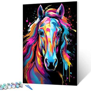 Tucocoo Horse Closeup Paint by Number for Adults, DIY Digital Oil Painting Kits on Canvas with Brushes and Acrylic Pigment, Graffiti Colorful Animal Picture for Home Decor Gifts 16x20inch (Frameless) (Artwork-8)