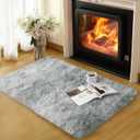 qulint Small Rugs for Bedroom, Fluffy 2x3 Area Rug for Besides Soft Shag Fuzzy Throw Rug for Boys Room, Plush Shaggy Alfombras for Kids Boys and Girls Dorm Home Decor (2ft x 3ft, Tie-Dyed Grey)