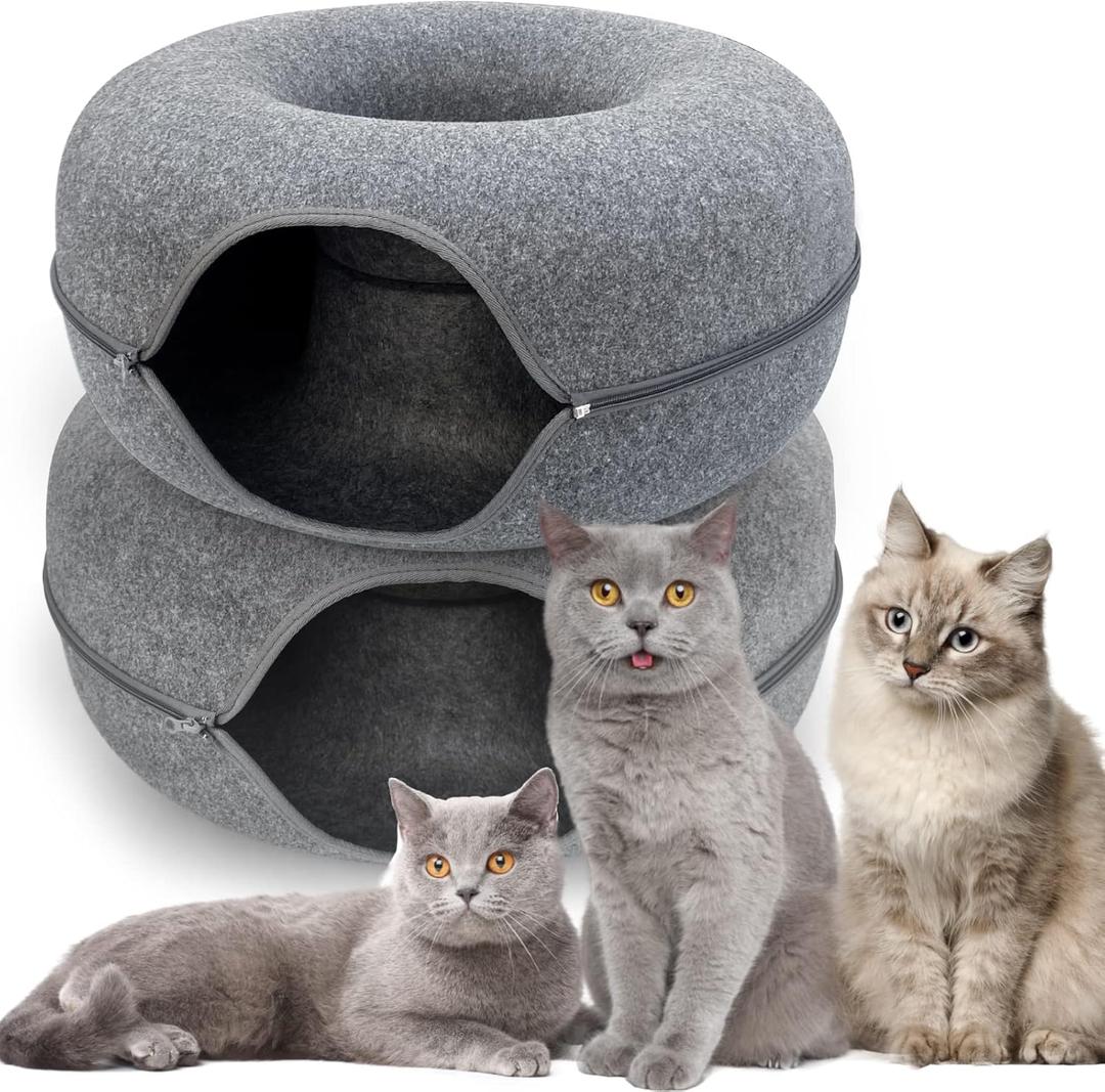 2 Pack Cat Donut Tunnel, Cat Tunnel Bed for Indoor, Scratch Resistant Donut Bed (Grey, 20 Inch 2 Pack)