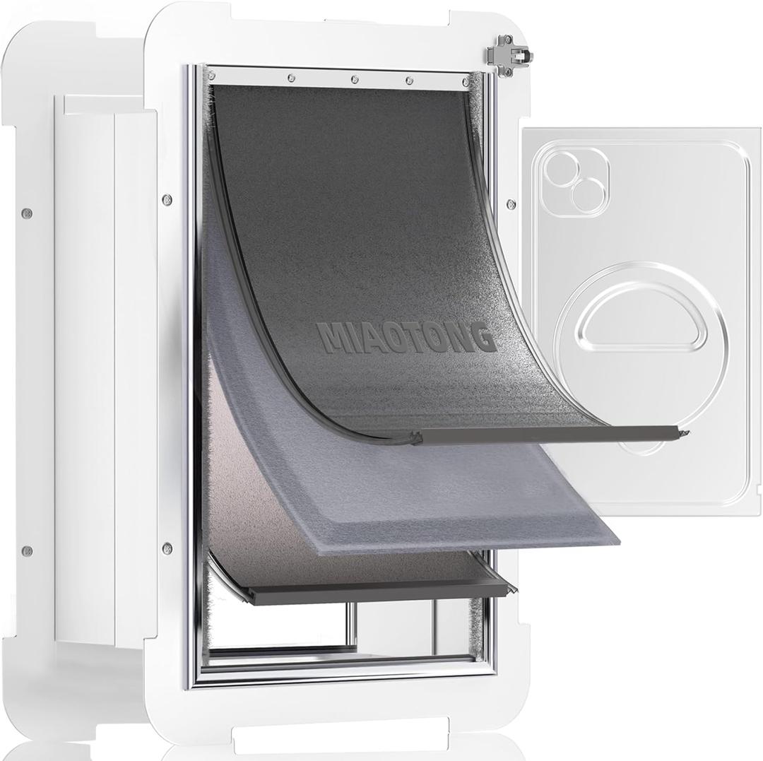 MIAOTONG 3-Flap Dog Door for Wall, Energy-Efficient Insulated Pet Door for Wall, Aluminum Lock Doggy Door for Wall,Steel Frame and Telescoping Tunnel Dog Doors(Pets Up to 100 Lb) -Large