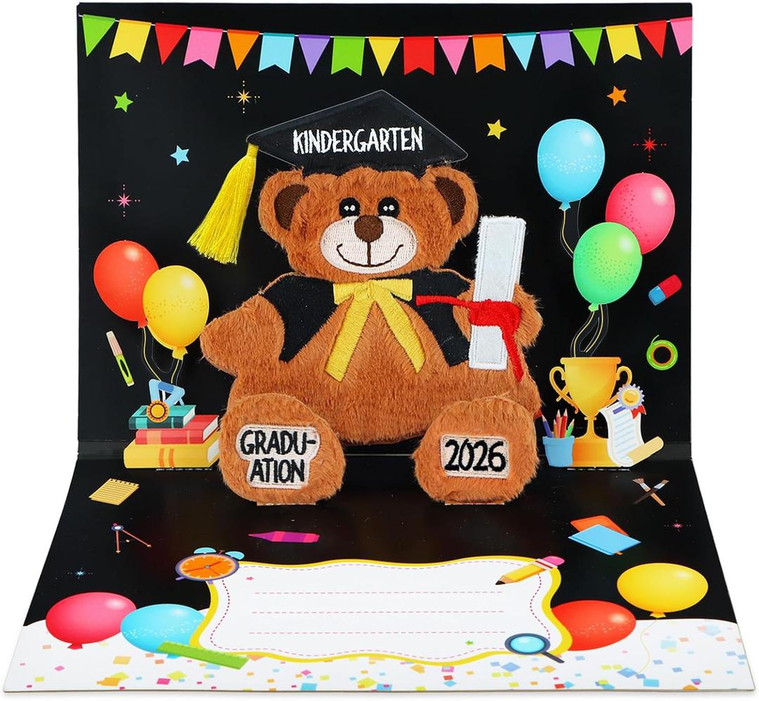 4 x D4DREAM Kindergarten Graduation Card 2026-6x8'' Black Teddy Bear Kindergarten Graduation Gifts Congrats Grad Card for Kids Daughter Son with Envelope