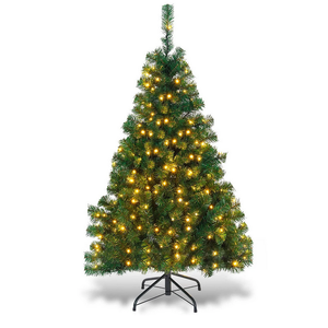 4.5Ft PVC Pre-lit Christmas Tree Hinged 200 LED Light Metal