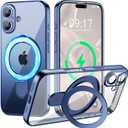 Magnetic for iPhone 17 Case with Invisible Stand[Compatible with MagSafe][Full Camera Lens Protector][Military Drop Protection] Shockproof Not Yellowing Clear Slim Soft for Women Men (Blue Titanium)