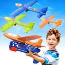 Fuwidvia 3 Pack Airplane Launcher Toys, 13.2'' LED Foam Glider Plane Toy for Boys, 2 Flight Modes Outdoor Flying Toys Birthday Gifts for Boys Girls 4 5 6 7 8 9 10 11 12 Year Old (Blue & Green & Orange)