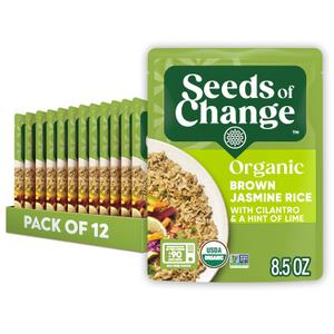 SEEDS OF CHANGE Organic Brown Jasmine Rice with Cilantro Lime, Organic Food, 8.5 oz Pouch (Pack of 12)