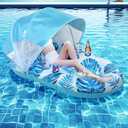 Pool Floats Thick Durable, Extra Large Pool Float with Canopy UPF50+, Fast Inflation, Cup Holder & Foot Rest - Pool Floats Adult for Swimming Pool, Beach Party Toys (blue1)