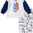 Dr. Seuss Cat in the Hat Boys Fleece Crewneck Top and Pants Set for Toddlers (3T, White)