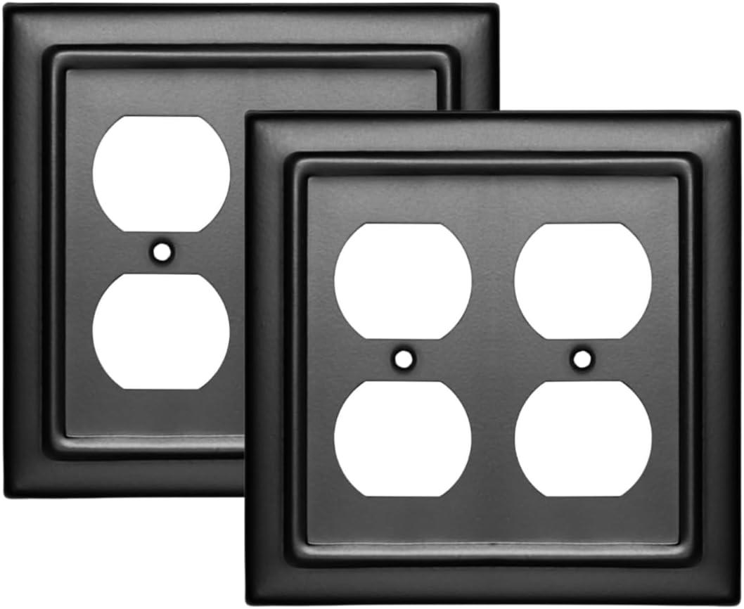 Monarch Abode Duplex Outlet Cover Plate 2-Gang Matte Black Plug Wall Plates, Electrical Outlet Cover Plates, Electric Outlets Covers, Architectural Decorative Outlets Covers Wall Plate, Pack of 2