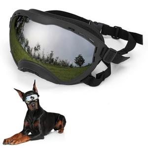 Flantor Dog Goggles for Large Dogs, UV Wind Dust Fog Protection, Soft Frame Adjustable Dog Sunglasses, Summer Driving & Winter Snow Eyewear, Tactical Pet Glasses with Elastic Strap (Black)