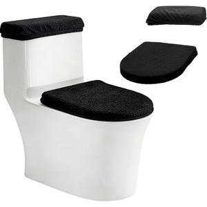 Avxdbr 2 Pieces Toilet Lid Cover and Toilet Tank Lid Cover Set with Small Grid Elastic for Universal Toilet Cover and Tank Lid Replacement Bathroom Decor Accessories Black