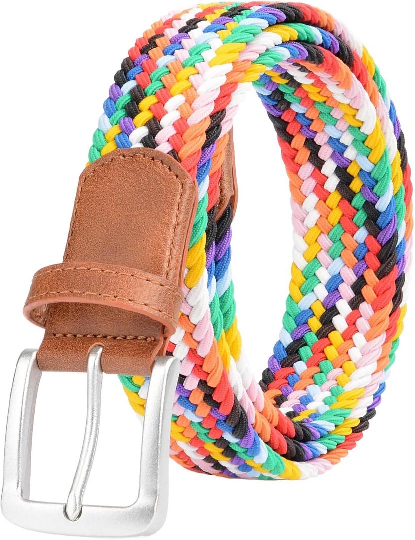 Elastic Braided Belt  Unisex Multicolored Woven Stretch Belt for Womens Jeans Golf Casual Shorts Pants (42 (fits Pant Size 40"-42"), Cp01)