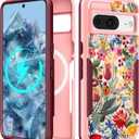 for Google Pixel 8 Case 6.2 Inch - Compatible with MagSafe Women Girls Cute Magnetic Protective Cover Girly Pretty Floral Flower Heavy Duty Shockproof Design for Google Pixel 8 Phone Cases,  Flower Grasses