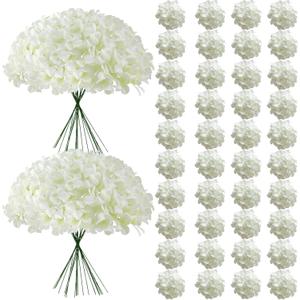 65Pcs White Hydrangea Artificial Flowers BulkRealistic Silk Fake Flowers with StemsFaux Hydrangea Flowers for Wedding Home Decor Centerpieces Living Room Garden Party Baby Shower Decoration