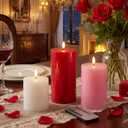 Grinsvalley 3 Pcs Mother's Day Flameless Candles Battery Operated Wax LED Flickering Flameless Pillar Candles with Remote for Home Table Dating Wedding Party Decor