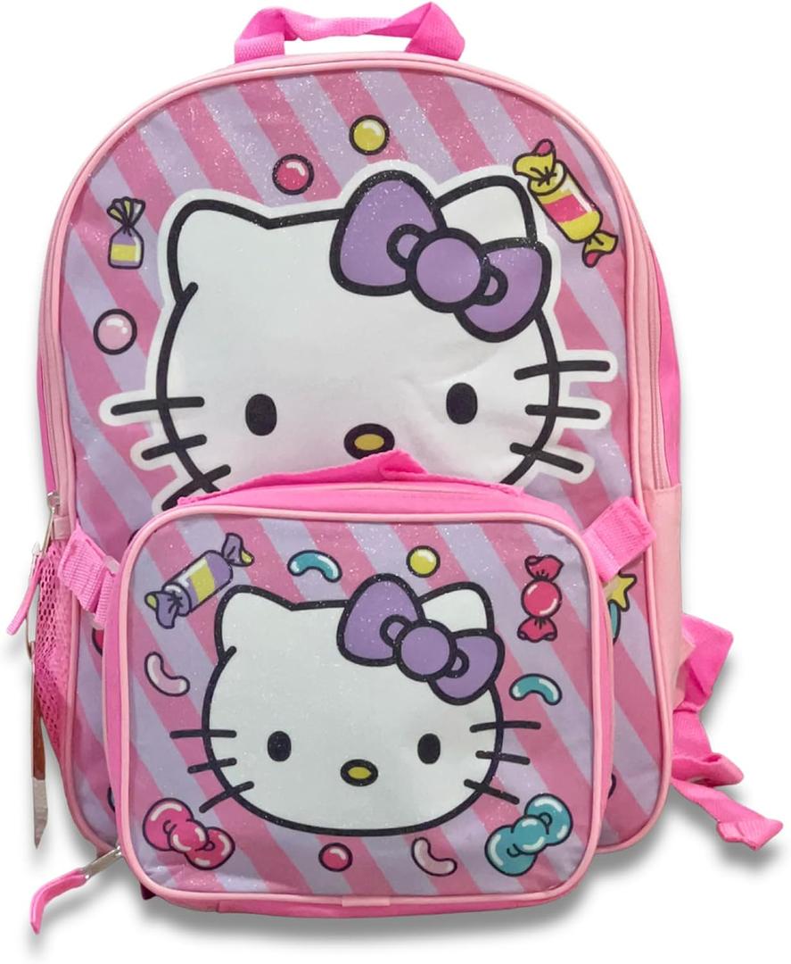 Fast Forward Kid's Licensed 15" Pink Backpack With Lunch Box Combo Set - Agre: 3+ (Hello Kitty)