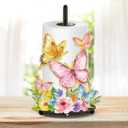 Whaline Spring Summer Paper Towel Holder Colorful Butterfly Floral Large Metal Towel Holder Countertop Roll Stand Organizer for Home Party Kitchen Bathroom Decor Accessories