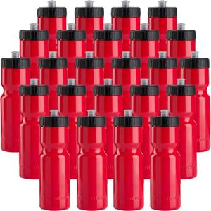 50 Strong Bulk Water Bottles 24-Pack  22 oz BPA-Free Sports Bottles with Easy-Open Pull Top Cap  Made in USA  Reusable & Top Rack Dishwasher Safe Brand (Red)